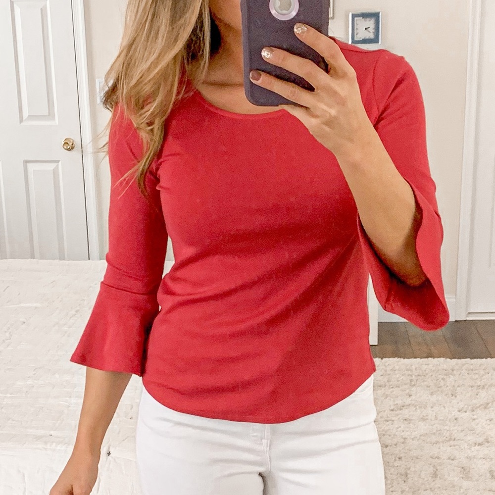 J.Crew Trumpet 3/4 Sleeve Red Basic Top